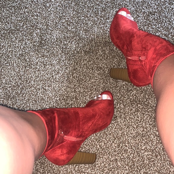 Fashion Nova Shoes - Suede opened toed heeled booties